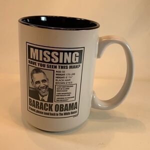 Missing Barack Obama White House Coffee Tea Cocoa Collector Black White Mug EUC